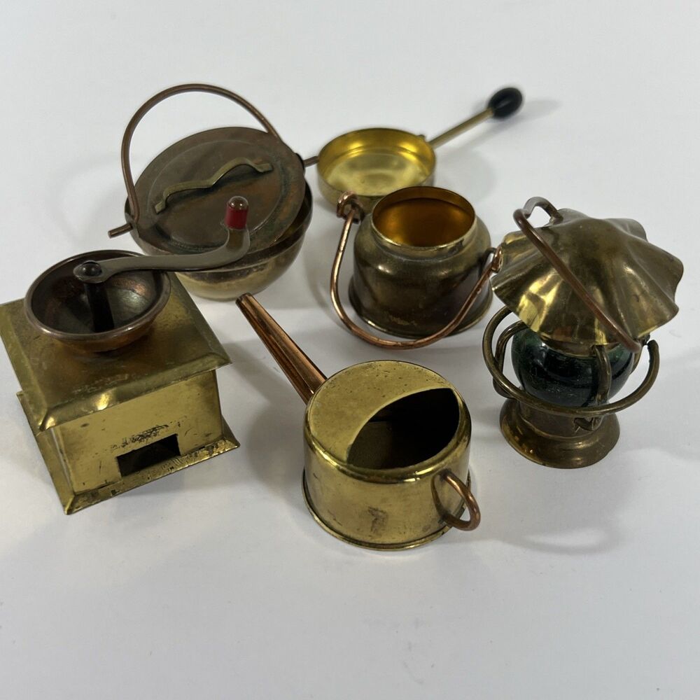 Vintage Brass Miniature Kitchenware Set Dollhouse Accessories Metal Decor